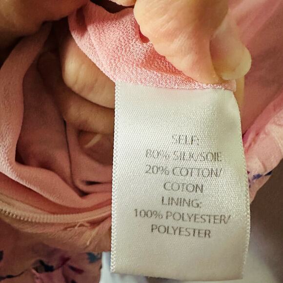 TANYA TAYLOR Pink Floral Silk Wrap Short Sleeve Ruffle V-Neck Midi Dress Size 20 - Picture 13 of 14